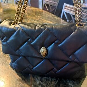 Kurt Geiger Kensington Black Leather Quilted Shoulder Bag with Gold Chain